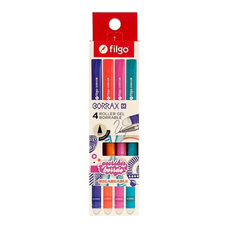 Boligrafo Lapicera Borrable Filgo Roller Gel Borrax SE Brillante Blister x 4 Art.BRXSE7-E4-BRI